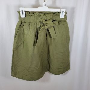 A New Day Mini Skirt Size XS A Line Olive Green Elastic Waist Tie Bow